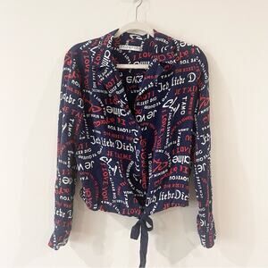 Trina Turk Navy Graphic Print Women Top Shirt size M „I love You” collection